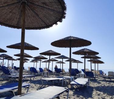 Korinos Apartment | Sandra Beachfront - Pool, Beach Bar and Olympus View