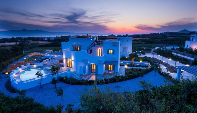 Cycladic inspired luxury villa with private pool and rooftop hottub for 15