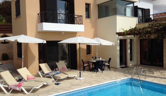 Modern Villa With Private Pool And Patio Areas, Views To The Sea in Paphos